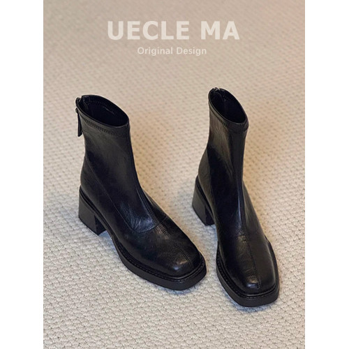 羊皮版~厚底短靴女秋冬小個子高跟鞋粗跟馬丁靴子法式方頭瘦瘦靴 羊皮版~厚底短靴女秋冬小個子高跟鞋粗跟馬丁靴子法式方頭瘦瘦靴