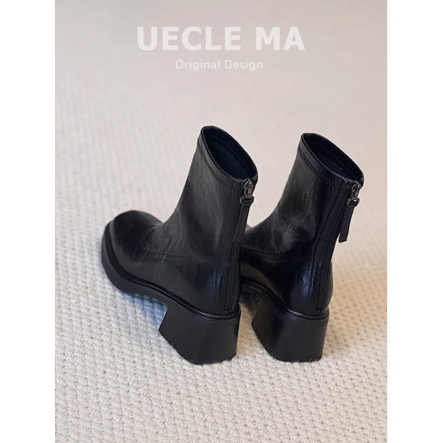 羊皮版~厚底短靴女秋冬小個子高跟鞋粗跟馬丁靴子法式方頭瘦瘦靴 羊皮版~厚底短靴女秋冬小個子高跟鞋粗跟馬丁靴子法式方頭瘦瘦靴