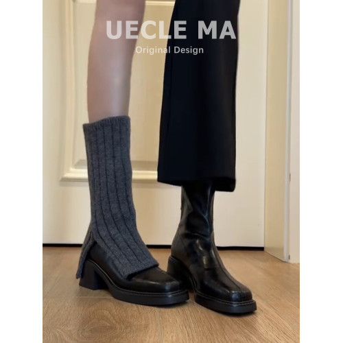 羊皮版~厚底短靴女秋冬小個子高跟鞋粗跟馬丁靴子法式方頭瘦瘦靴 羊皮版~厚底短靴女秋冬小個子高跟鞋粗跟馬丁靴子法式方頭瘦瘦靴