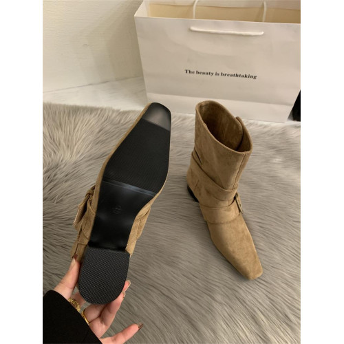 2025韓版新款小衆設計復古法式短靴小方頭西部靴麂皮中筒靴女靴子