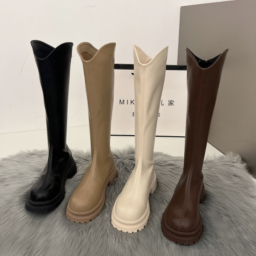 厚底馬丁靴鞋子女爆款2026年新款白色高筒騎士靴INS潮瘦瘦長筒靴