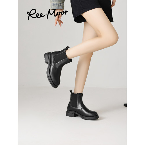 reemoor英倫風靴子切爾西靴2025年秋冬新款菸筒靴粗跟短靴睿慕