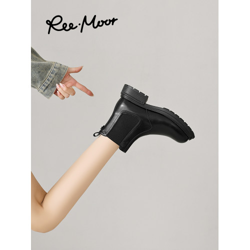 reemoor英倫風靴子切爾西靴2025年秋冬新款菸筒靴粗跟短靴睿慕