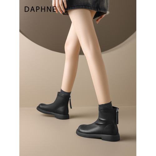 達芙妮復古短靴女2025秋冬新款加絨靴子軟底馬丁靴厚底棕色瘦瘦靴 達芙妮復古短靴女2025秋冬新款加絨靴子軟底馬丁靴厚底棕色瘦瘦靴