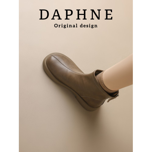 達芙妮復古短靴女2025秋冬新款加絨靴子軟底馬丁靴厚底棕色瘦瘦靴 達芙妮復古短靴女2025秋冬新款加絨靴子軟底馬丁靴厚底棕色瘦瘦靴