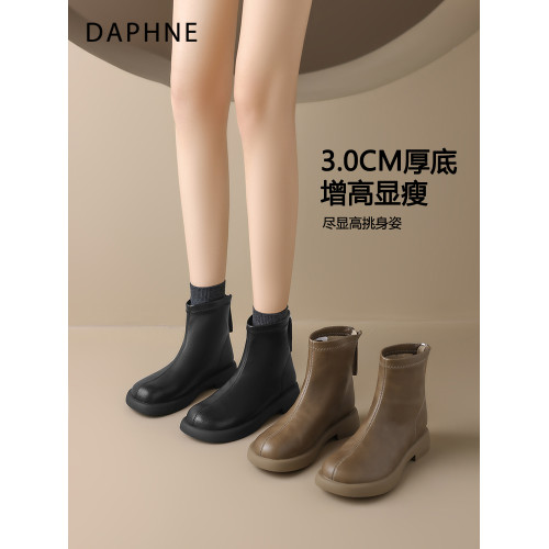 達芙妮復古短靴女2025秋冬新款加絨靴子軟底馬丁靴厚底棕色瘦瘦靴 達芙妮復古短靴女2025秋冬新款加絨靴子軟底馬丁靴厚底棕色瘦瘦靴