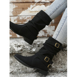 短靴女2025年春新款磨砂皮中筒騎士靴英倫風復古平底馬丁靴配裙子