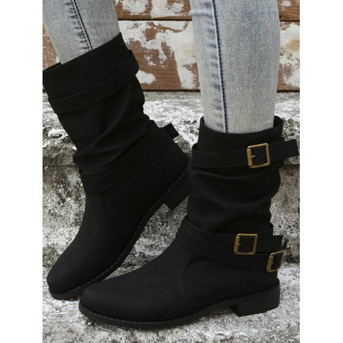 短靴女2025年春新款磨砂皮中筒騎士靴英倫風復古平底馬丁靴配裙子 短靴女2025年春新款磨砂皮中筒騎士靴英倫風復古平底馬丁靴配裙子