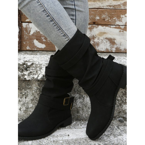 短靴女2025年春新款磨砂皮中筒騎士靴英倫風復古平底馬丁靴配裙子 短靴女2025年春新款磨砂皮中筒騎士靴英倫風復古平底馬丁靴配裙子