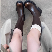 黑色厚底增高長筒靴子女2025年新款時尚百搭不過膝高筒騎士靴長靴