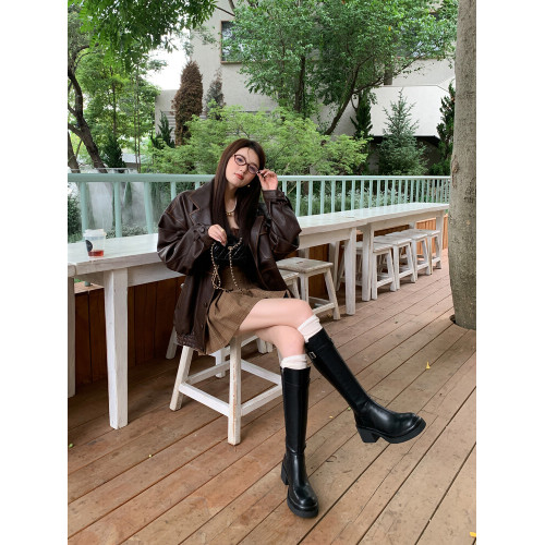 高筒騎士靴彈力黑色粗跟美德拉2026新款小個子厚底長靴長筒靴子女 高筒騎士靴彈力黑色粗跟美德拉2026新款小個子厚底長靴長筒靴子女