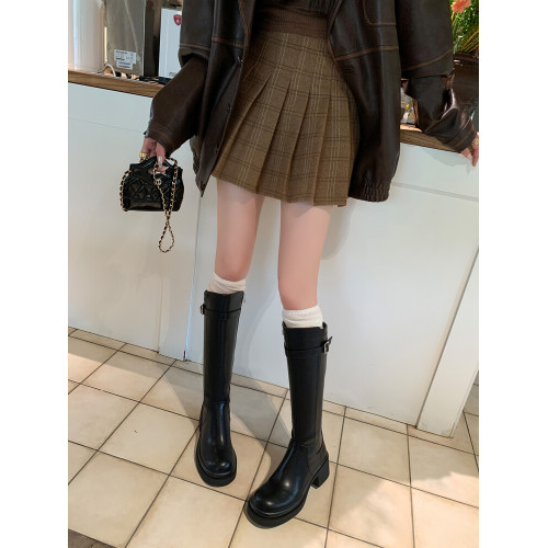 高筒騎士靴彈力黑色粗跟美德拉2026新款小個子厚底長靴長筒靴子女 高筒騎士靴彈力黑色粗跟美德拉2026新款小個子厚底長靴長筒靴子女