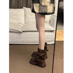 厚底英倫風馬丁靴子女夏2026新款復古美拉德棕色西部牛仔褲琯短靴