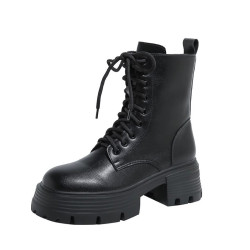 真皮馬丁靴女2026春秋新款小個子厚底增高短靴顯瘦英倫高跟機車靴