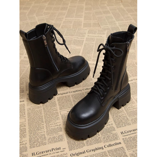 真皮馬丁靴女2026春秋新款小個子厚底增高短靴顯瘦英倫高跟機車靴 真皮馬丁靴女2026春秋新款小個子厚底增高短靴顯瘦英倫高跟機車靴