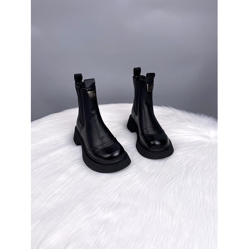 真皮短靴女2024春秋新款加絨切爾西靴子厚底百搭增高馬丁靴菸筒靴