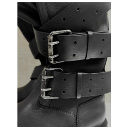 Venom巴黎毒液靴復古皮帶釦大筒圍厚底機車靴女長筒靴大頭馬丁靴