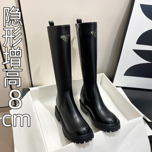 中筒高高長筒顯瘦騎士靴女三角標直筒圓頭厚底秋冬真皮內增高長靴