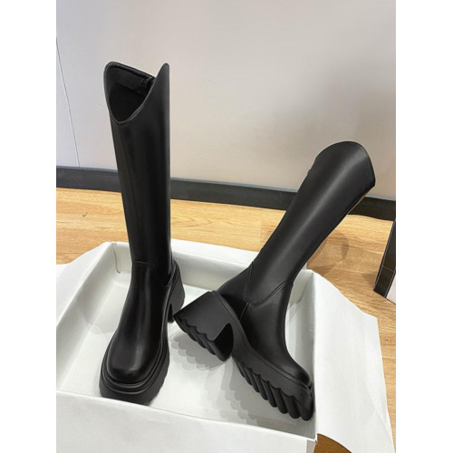 內增高10CM厚底長筒靴女2024秋冬真皮V口不過膝小個子粗跟騎士靴