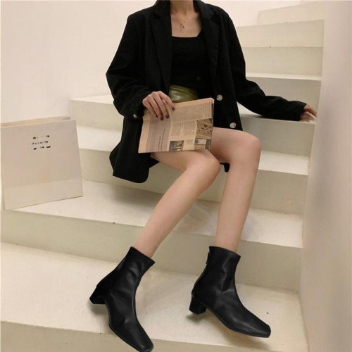 GRL人氣再入荷！軟皮巨軟巨好穿！日系方頭女靴短靴瘦瘦靴彈力靴