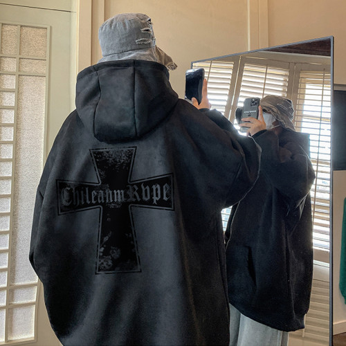 特大碼300斤麂皮絨衛衣男女春秋復古重磅加絨十字架連帽上衣外套2 特大碼300斤麂皮絨衛衣男女春秋復古重磅加絨十字架連帽上衣外套2