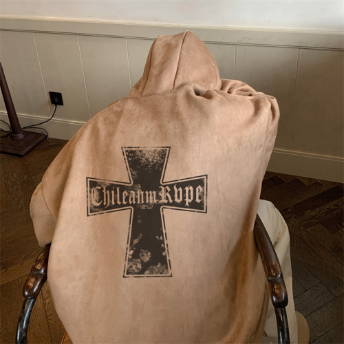 特大碼300斤麂皮絨衛衣男女春秋復古重磅加絨十字架連帽上衣外套2 特大碼300斤麂皮絨衛衣男女春秋復古重磅加絨十字架連帽上衣外套2