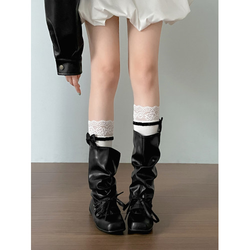 棕色復古百搭方頭平底短靴子女秋2025新款配裙子褶皺西部堆堆靴子 棕色復古百搭方頭平底短靴子女秋2025新款配裙子褶皺西部堆堆靴子