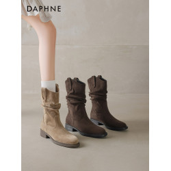 達芙妮美拉德堆堆靴子女款2026新款春季旅遊西部牛仔靴短靴中筒靴