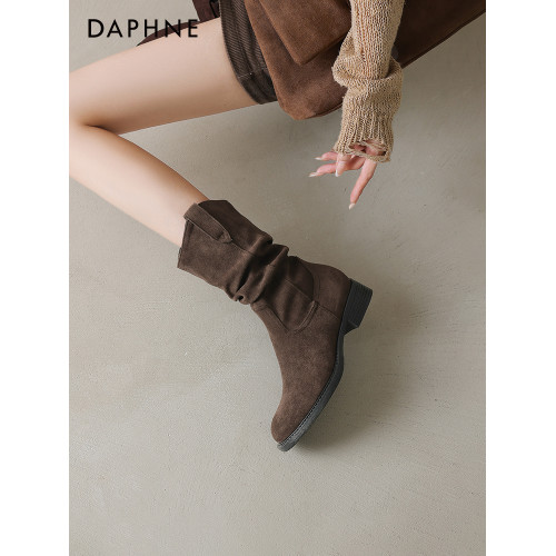 達芙妮美拉德堆堆靴子女款2026新款春季旅遊西部牛仔靴短靴中筒靴