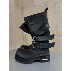 米奇大頭馬丁靴男女同款皮帶釦暗黑工裝靴子復古機車靴毒液時裝靴