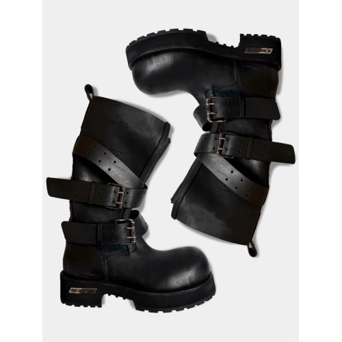 米奇大頭馬丁靴男女同款皮帶釦暗黑工裝靴子復古機車靴毒液時裝靴 米奇大頭馬丁靴男女同款皮帶釦暗黑工裝靴子復古機車靴毒液時裝靴