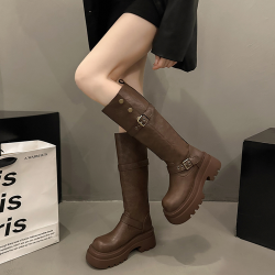 厚底增高棕色長筒靴女2026新款秋西部牛仔美拉德高筒騎士靴長靴子