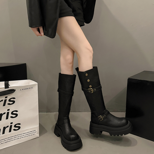 厚底增高棕色長筒靴女2026新款秋西部牛仔美拉德高筒騎士靴長靴子