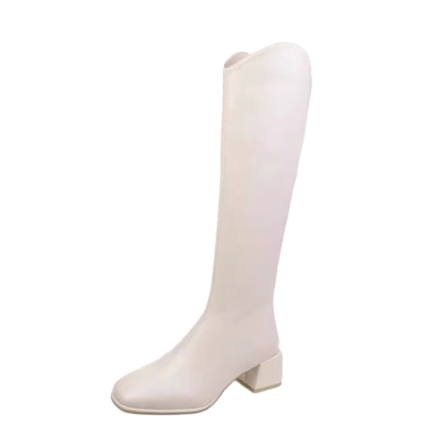 小個子長筒靴女2023新款胖mm粗腿高跟高筒騎士方頭瘦瘦靴