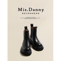 Misdanny切爾西菸筒靴女2026新款春秋英倫風菸琯增高厚底馬丁短靴