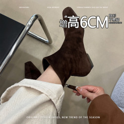 小個子內增高6cm~方頭絨面時裝短靴2026年秋季新款休閒百搭女鞋！