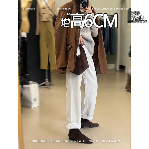 小個子內增高6cm~方頭絨面時裝短靴2026年秋季新款休閒百搭女鞋！