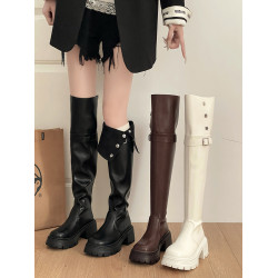 韓版時尚百搭顯瘦厚底繙折兩穿騎士靴女2025秋冬新款長筒靴過膝靴