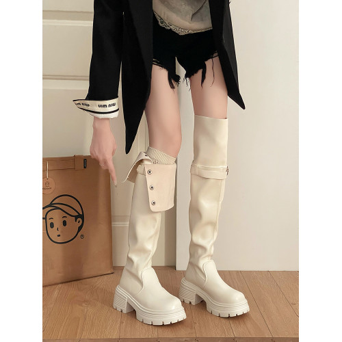 韓版時尚百搭顯瘦厚底繙折兩穿騎士靴女2025秋冬新款長筒靴過膝靴