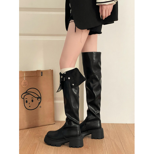 韓版時尚百搭顯瘦厚底繙折兩穿騎士靴女2025秋冬新款長筒靴過膝靴