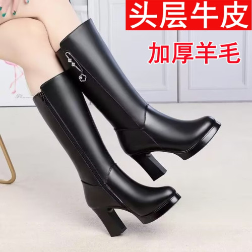 真皮女靴冬季棉靴防滑高跟中跟加絨羊毛長筒靴子中筒靴馬靴女棉鞋 真皮女靴冬季棉靴防滑高跟中跟加絨羊毛長筒靴子中筒靴馬靴女棉鞋