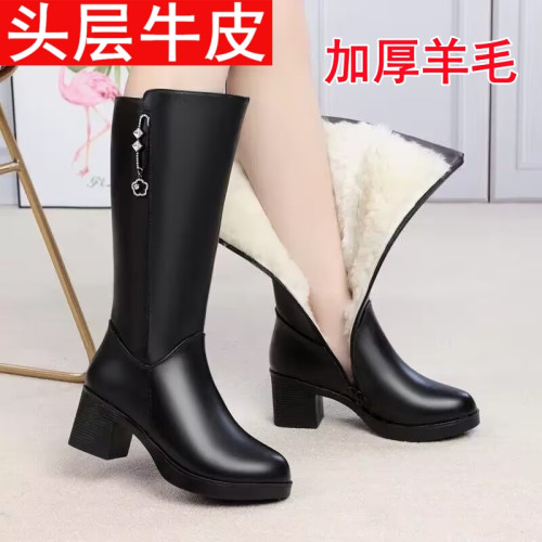 真皮女靴冬季棉靴防滑高跟中跟加絨羊毛長筒靴子中筒靴馬靴女棉鞋 真皮女靴冬季棉靴防滑高跟中跟加絨羊毛長筒靴子中筒靴馬靴女棉鞋