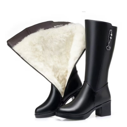 真皮女靴冬季棉靴防滑高跟中跟加絨羊毛長筒靴子中筒靴馬靴女棉鞋 真皮女靴冬季棉靴防滑高跟中跟加絨羊毛長筒靴子中筒靴馬靴女棉鞋