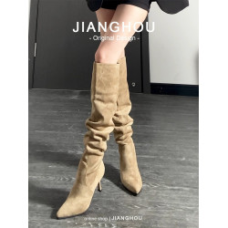 羊皮版~美拉德靴子夏天小個子增高套筒堆堆靴高級時尚出街騎士靴