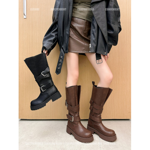 胖mm長筒靴女復古機車靴大筒圍工裝粗腿騎士靴粗跟長靴大碼女靴子 胖mm長筒靴女復古機車靴大筒圍工裝粗腿騎士靴粗跟長靴大碼女靴子