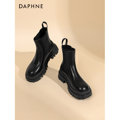 達芙妮馬丁靴女菸筒靴女2025春秋新款短筒小個子中筒厚底切爾西靴