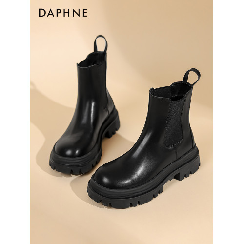 達芙妮馬丁靴女菸筒靴女2025春秋新款短筒小個子中筒厚底切爾西靴