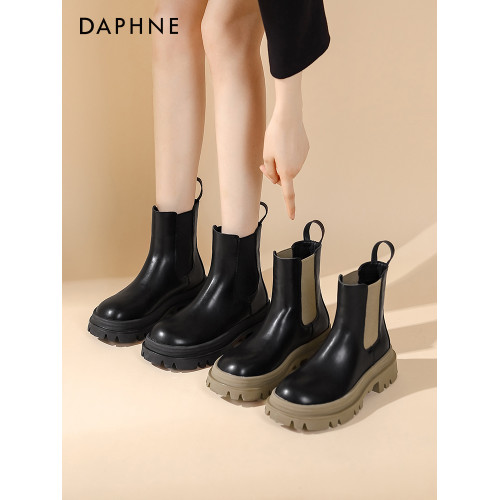 達芙妮馬丁靴女菸筒靴女2025春秋新款短筒小個子中筒厚底切爾西靴