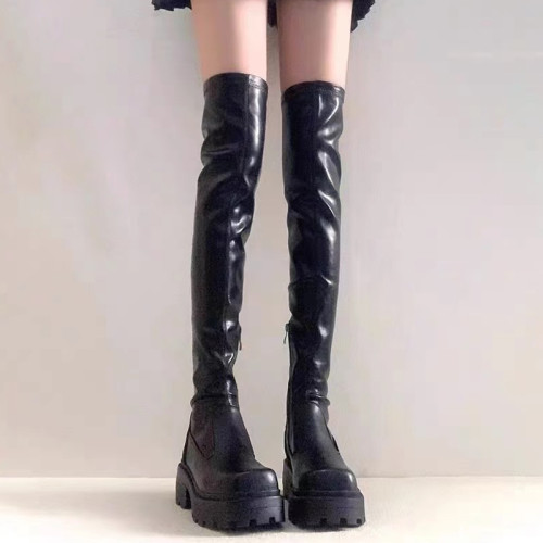 方糖過膝高筒靴女2026秋冬新款彈力瘦瘦靴厚底皮靴長筒騎士靴長靴