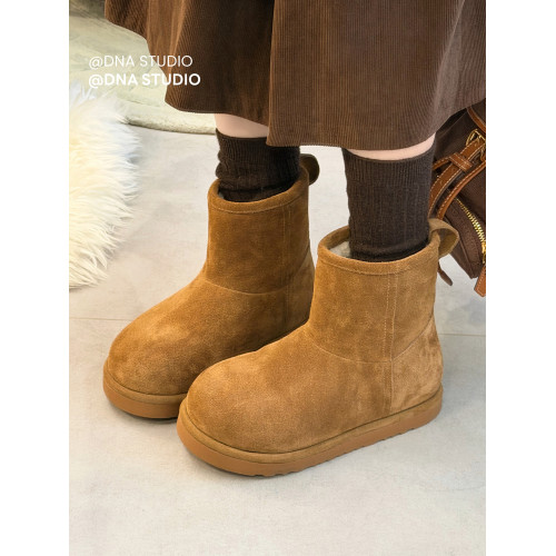 厚底磨砂牛皮雪地靴女2025新款冬季保暖加絨短靴中筒靴防滑棉鞋女